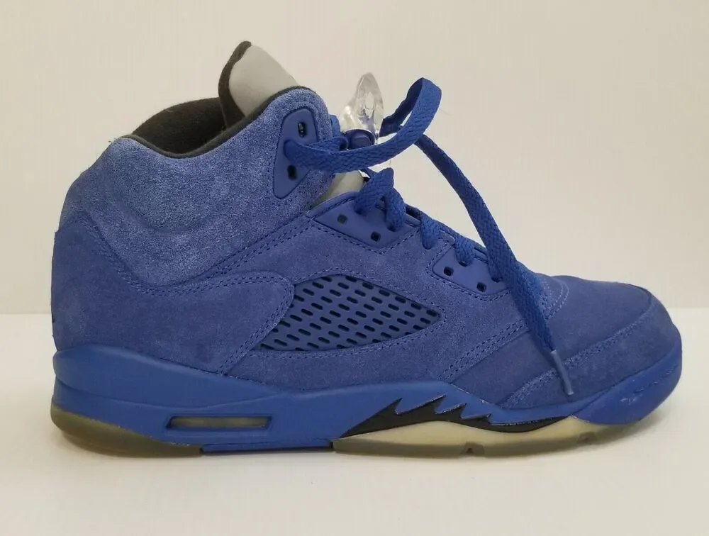 Nike Air Jordan 5 Retro BG Blue Suede 440888-401 Youth Size 7 Ladies Size 8.5